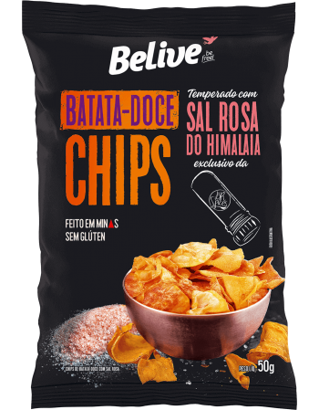 Chips Batata Doce e Sal Rosa do Himalaia - Belive - Unidade 50g