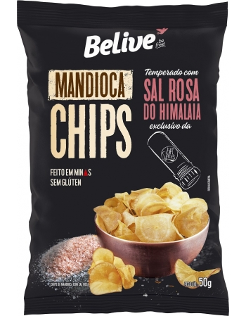 Chips de Mandioca com Sal Rosa do Himalaia - Belive - Unidade 50g