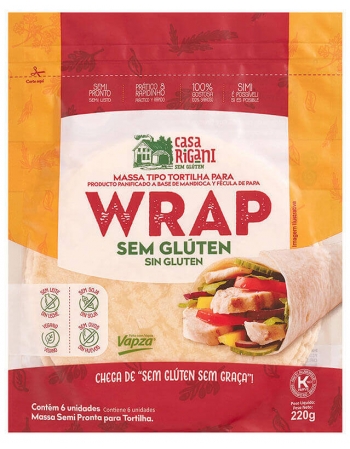 Wrap Massa tipo Tortilha Sem Glúten - Casa Rigani - 220g - a base de mandioca