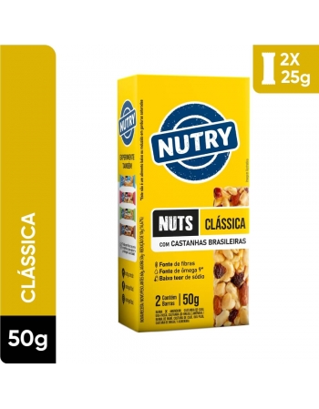 Barra de Nuts Clássica - Nutry - Caixeta 2 x 25g - Com Castanhas Brasileiras, Amêndoas e Uva-passa