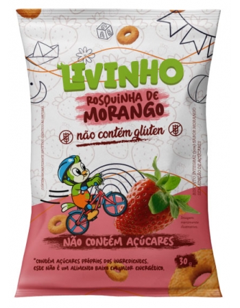 Rosquinha de Morango Zero Açúcar e Sem Glúten - Livinho - 9 x 30g