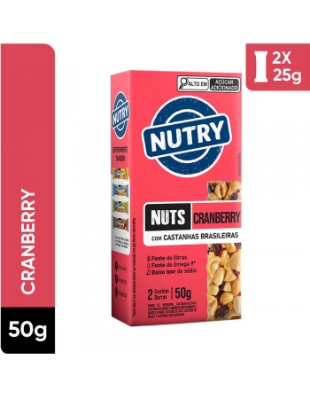 Barra de Nuts Cranberry - Nutry - Caixeta 2 x 25g - Com Castanhas Brasileiras, Amêndoas e Fruta