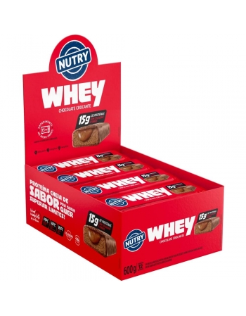 Barra de Proteínas Whey Chocolate Crocante - Nutry - Display 12 x 50g - Com Colágeno, Fibras e 15g de Proteínas