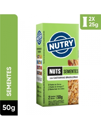 Barra de Nuts Sementes - Nutry - Caixeta 2 x 25g - Castanhas, Amendôas e Sementes de Gergelim, Linhaça, Girassol e Abóbora