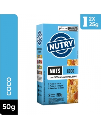 Barra de Nuts Coco - Nutry - Caixeta 2 x 25g - Com Castanhas Brasileiras, Amêndoas e Coco em Flocos