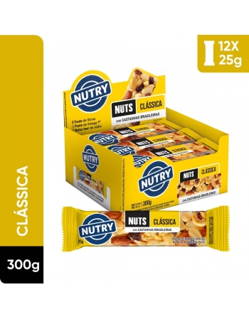 Barra de Nuts Clássica - Nutry - Display 12 x 25g - Com Castanhas Brasileiras, Amêndoas e Uva-passa