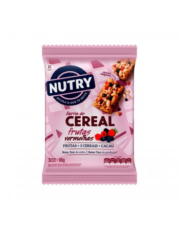 Barra De Cereais Nutry Frutas Vermelhas - Nutrimental - Caixeta Com 3 Unidades De 22G