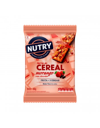 Barra De Cereais Nutry Morango E Chocolate - Nutrimental - Caixeta Com 3 Unidades De 22G