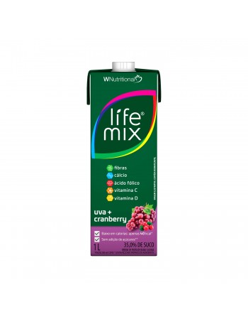 SUCO BAIXA CALORIA UVA E CRANBERRY - 35% SUCO INTEGRAL - LIFE MIX - 1 LITRO