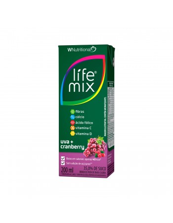 SUCO BAIXA CALORIA UVA E CRANBERRY - 35% SUCO INTEGRAL - LIFE MIX - 200 ML